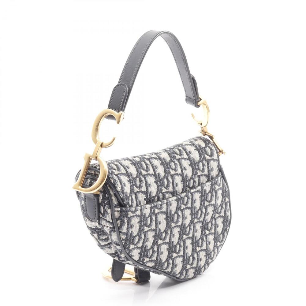 Dior Saddle Bag Oblique Jacquard Handbag Canvas Leather Beige Navy Blue Black - Picture 2 of 9